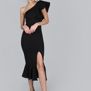 Black ruffle midi dress